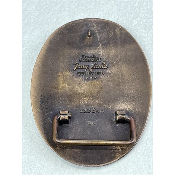 Vintage Tony Lama Solid Brass Engravable Racing Horses Belt Buckle 7616 - Picture 5 of 5